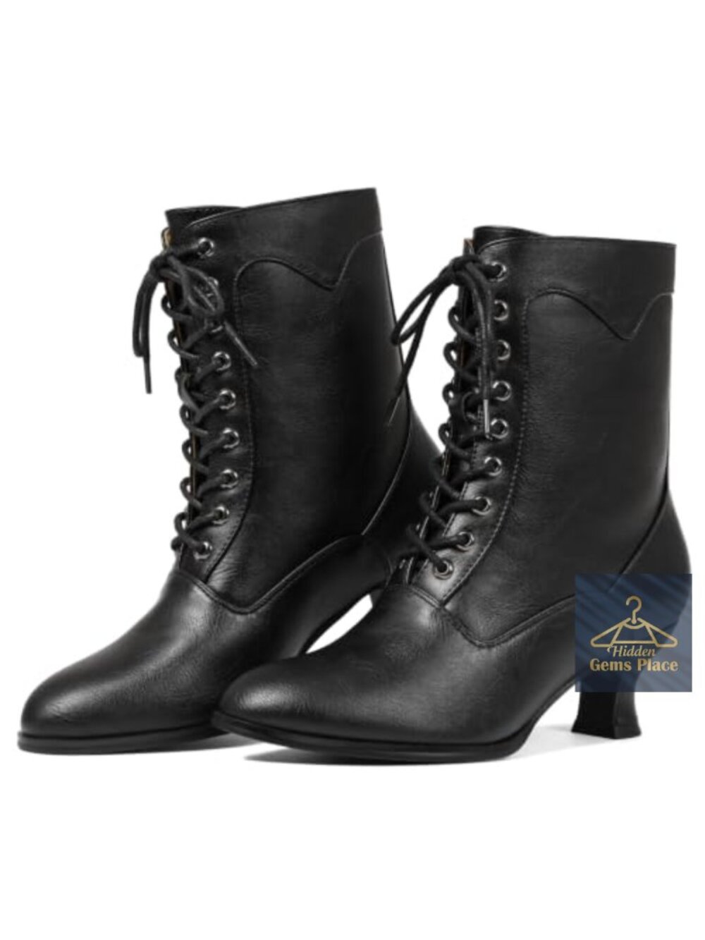 Victorian Gothic Mid-Calf Boots for Women Block Heel Lace Up